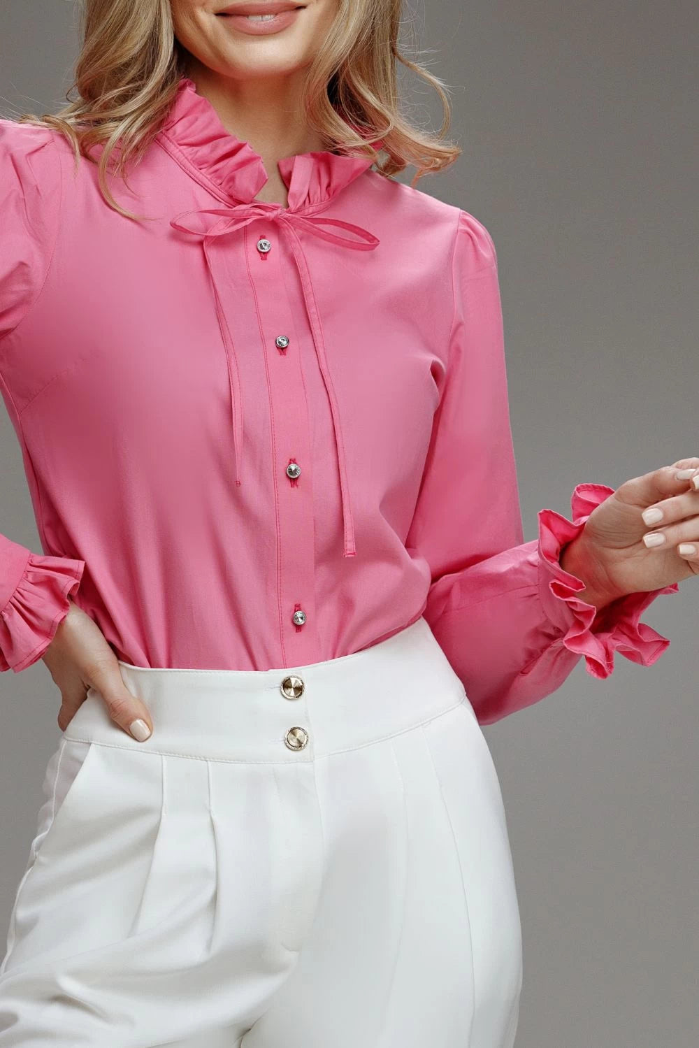 Camasa Timea roz cu guler si mansete incretite 5