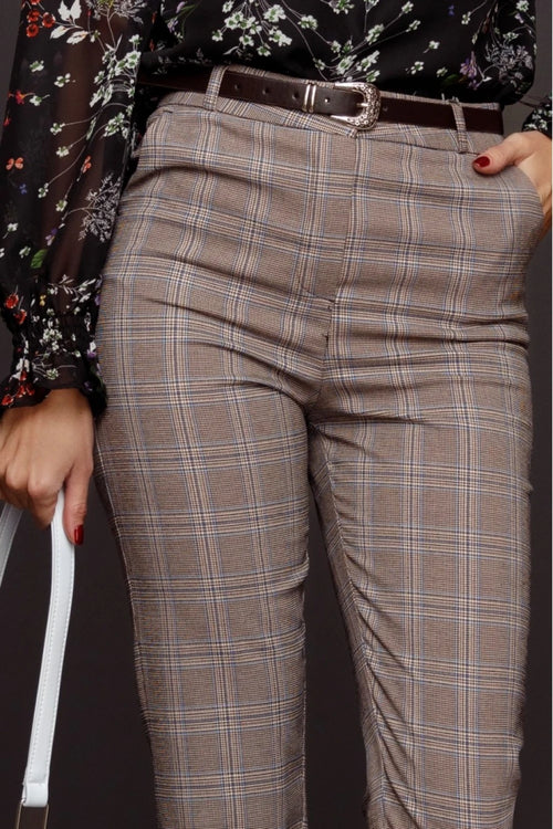 Pantaloni Aurelia bej cu carouri 2