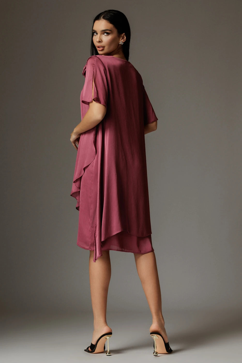 Rochie Adelina mov cu volane asimetrice 2