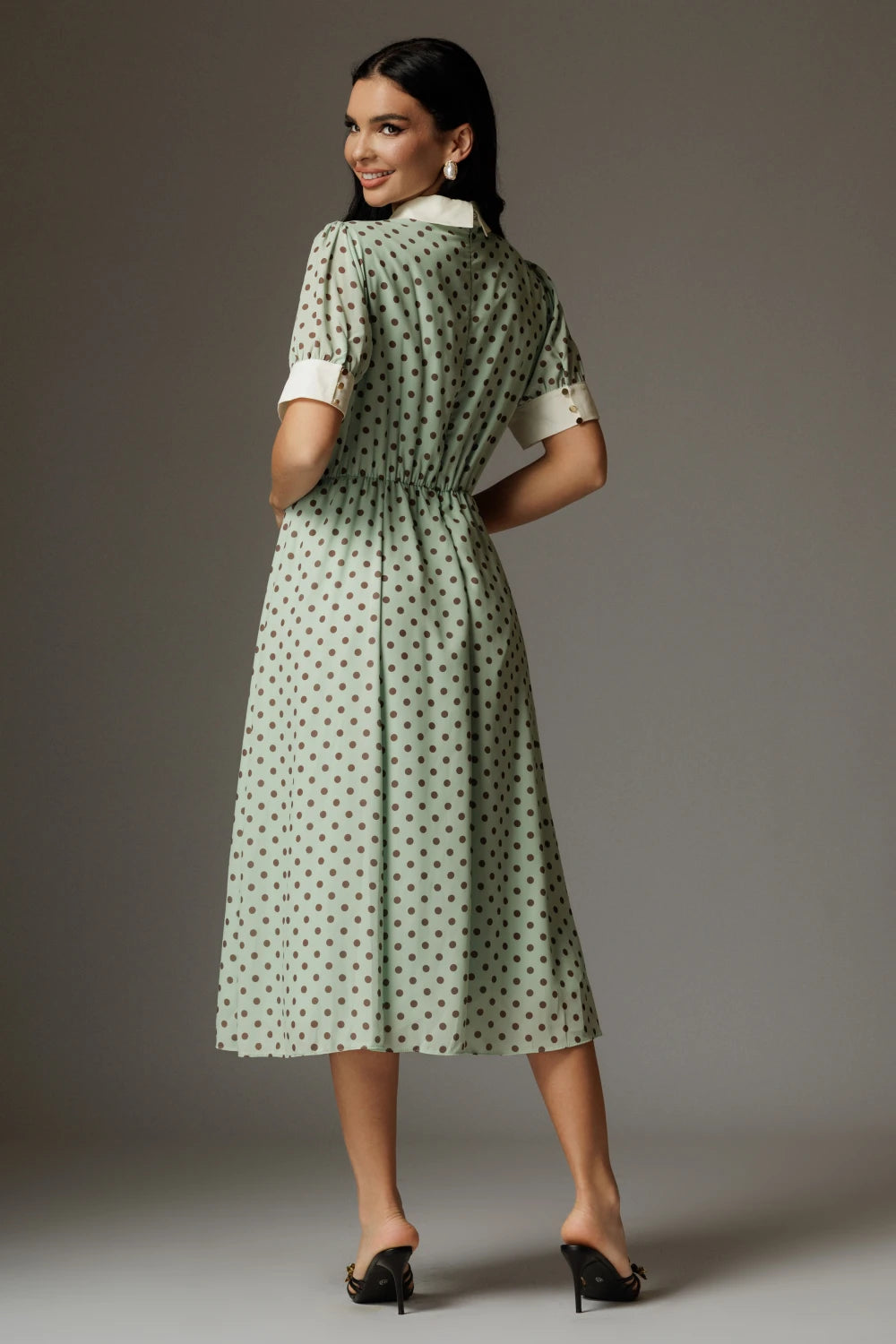 Rochie Adeline verde cu buline maro 2