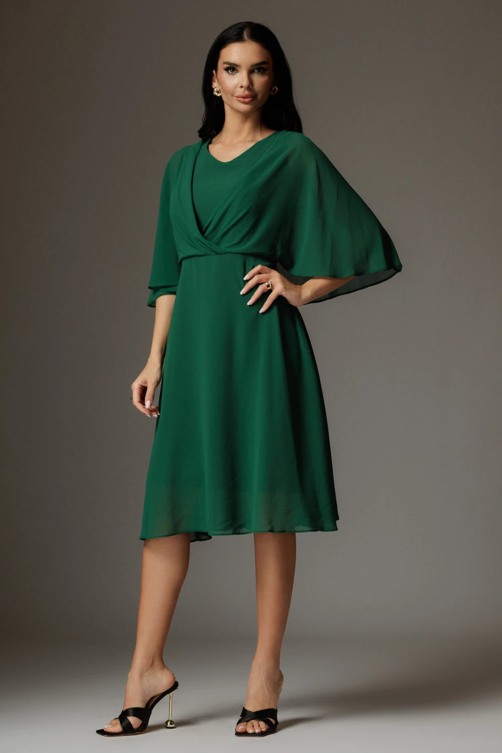 Rochie Adina verde cu maneci tip fluture