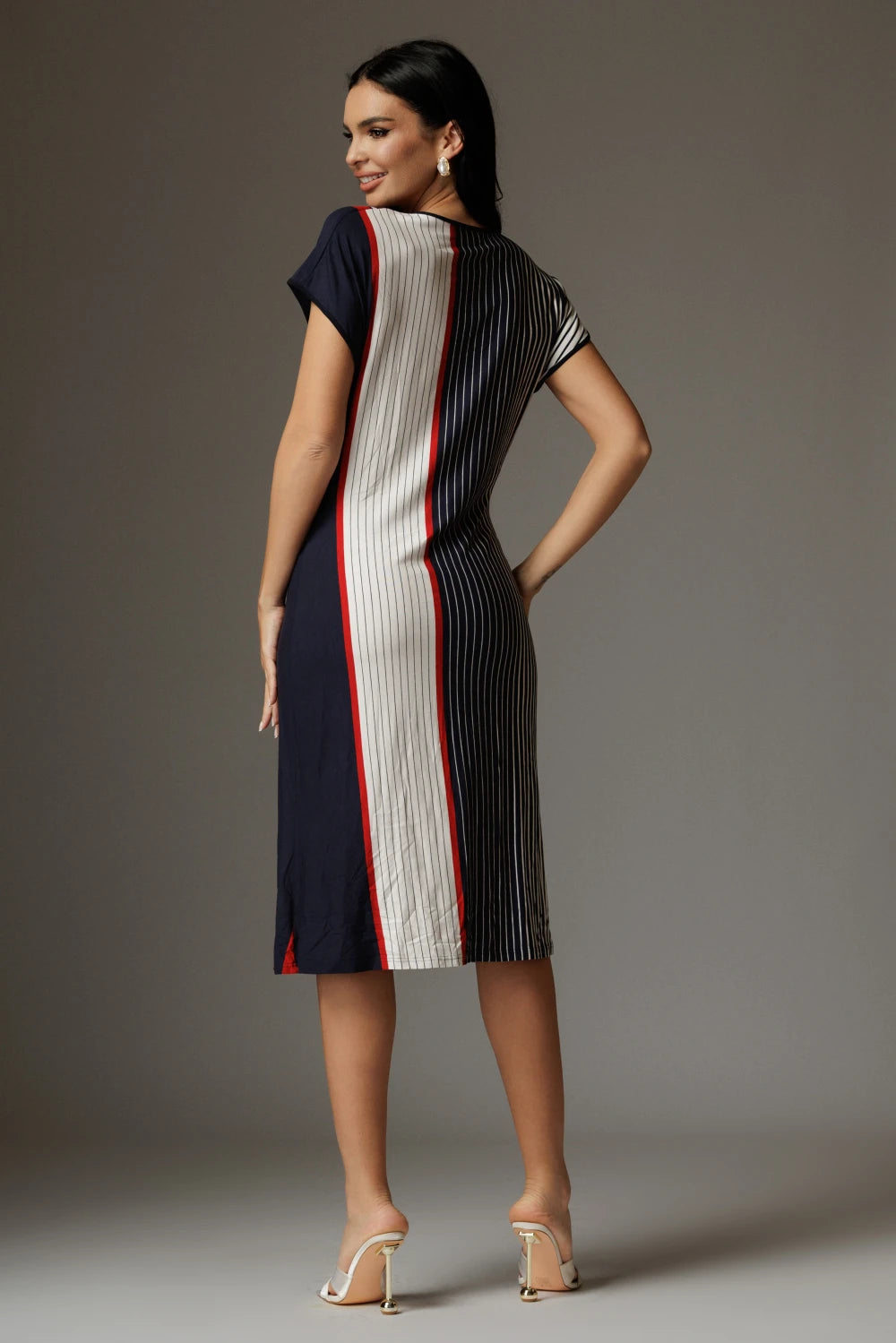 Rochie Adria rosu cu dungi verticale 2