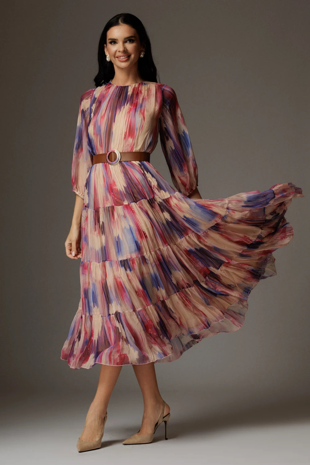 Rochie Alexandra fucsia cu print abstract