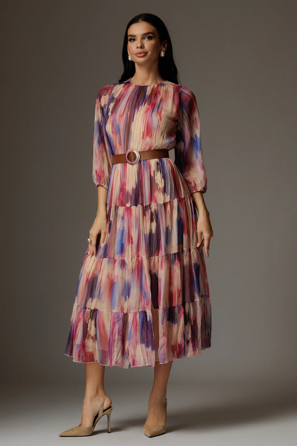 Rochie Alexandra fucsia cu print abstract 2