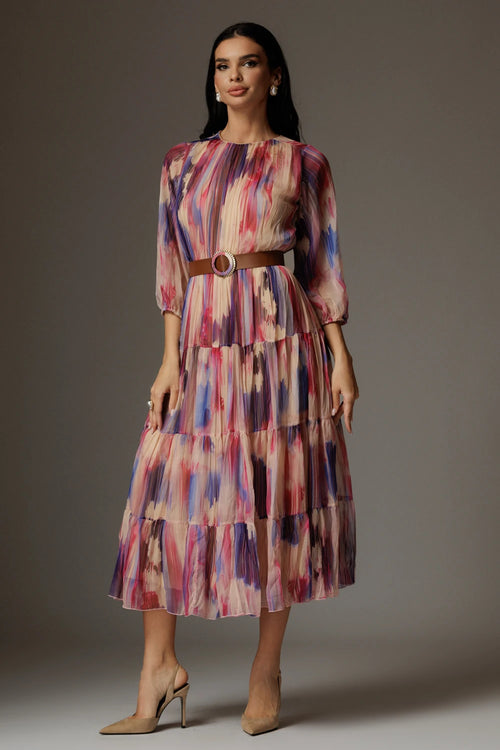 Rochie Alexandra fucsia cu print abstract 2