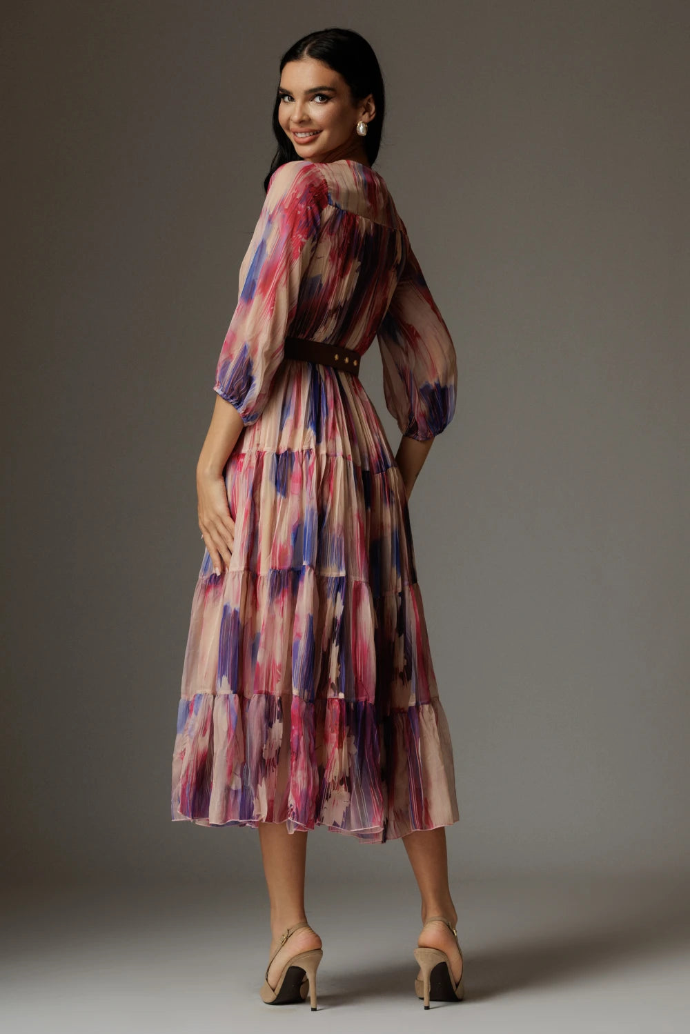 Rochie Alexandra fucsia cu print abstract 3