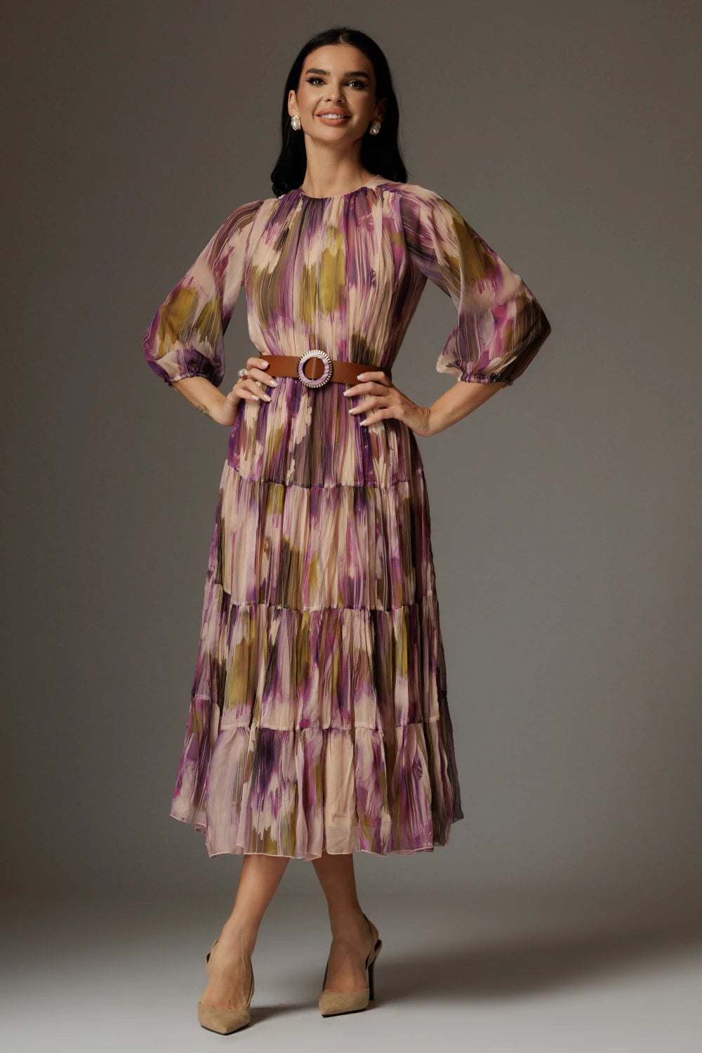 Rochie Alexandra mov cu print abstract