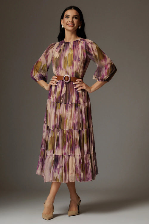 Rochie Alexandra mov cu print abstract