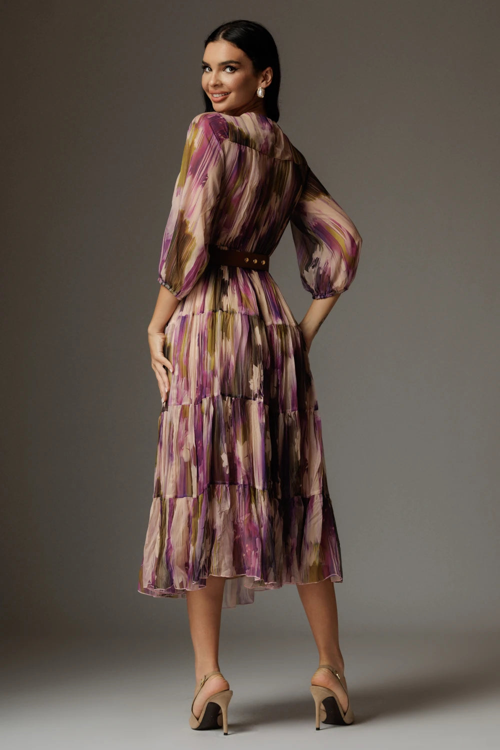 Rochie Alexandra mov cu print abstract 2