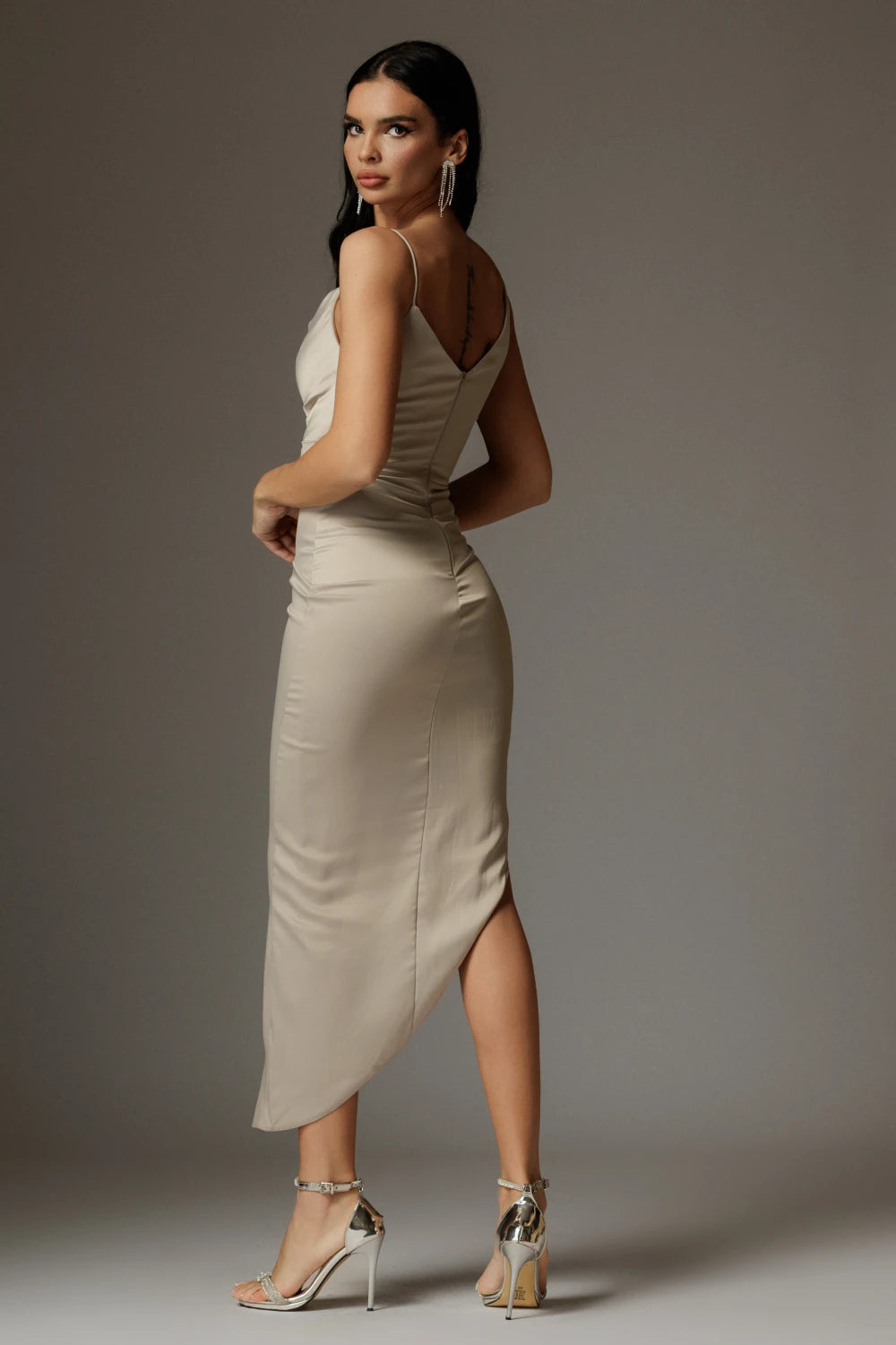 Rochie Alina gri cu drapaje 2