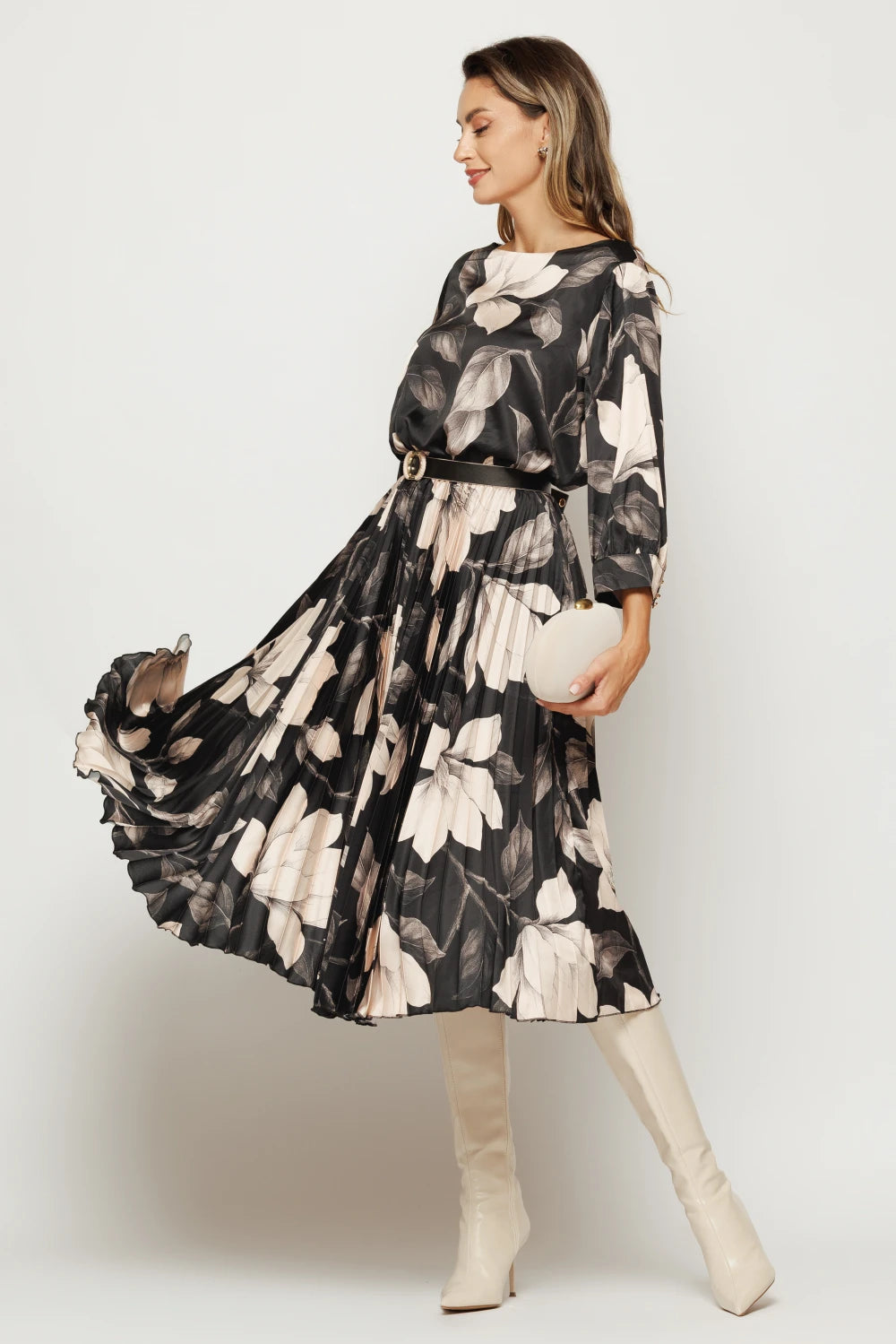 Rochie Amelie neagra cu imprimeu