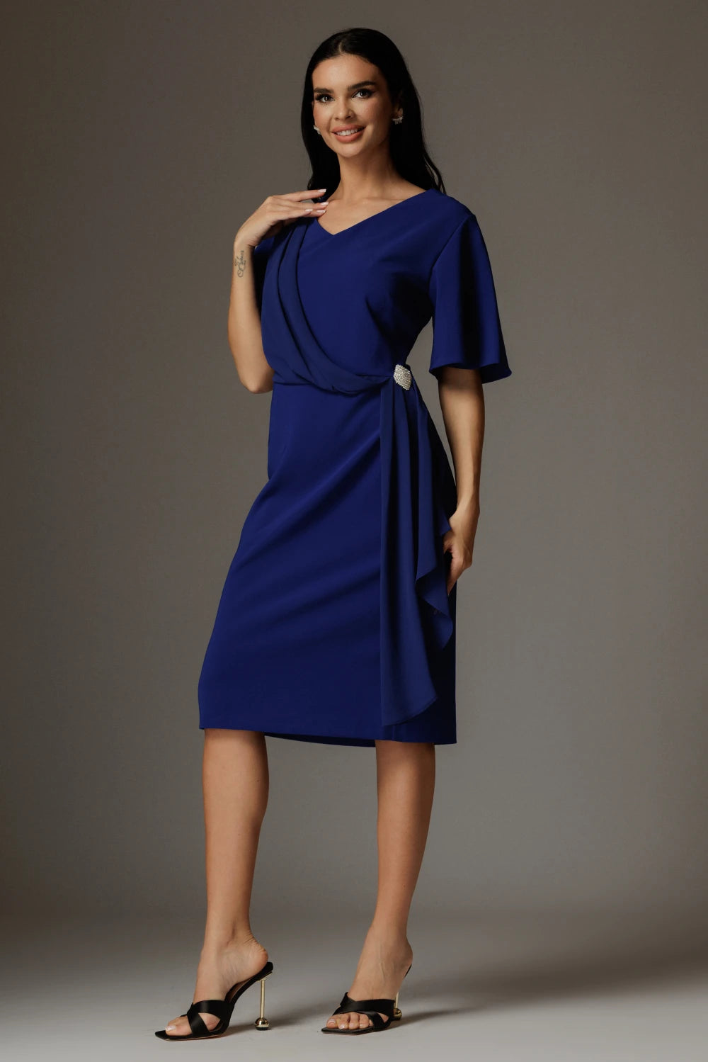 Rochie Anastasia albastru cu drapaj elegant