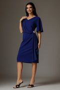 Rochie Anastasia albastru cu drapaj elegant