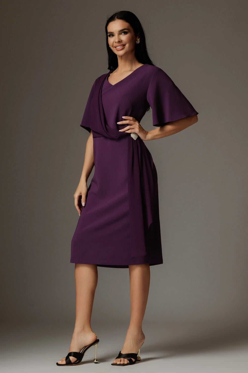 Rochie Anastasia mov cu drapaj elegant 2