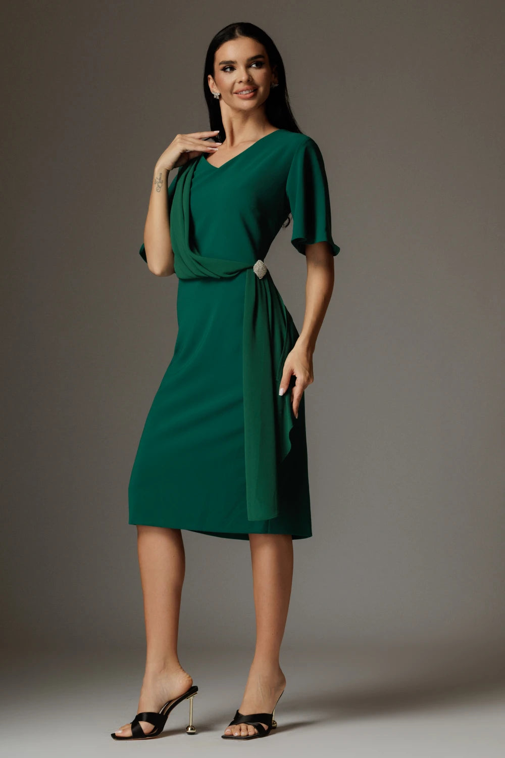 Rochie Anastasia verde cu drapaj elegant