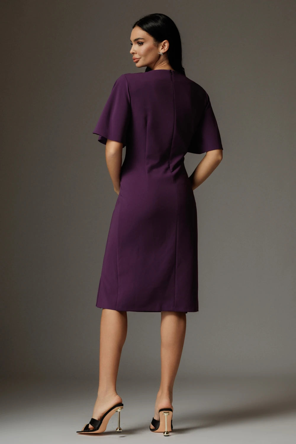 Rochie Audrey mov eleganta cu drapaj si aplicatie 2