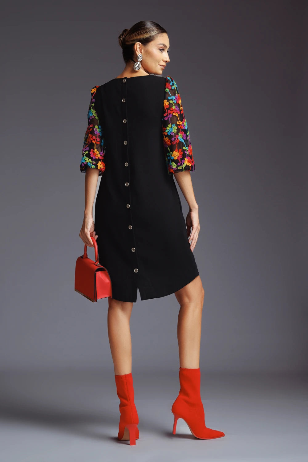 Rochie Beatriz neagra cu flori 3