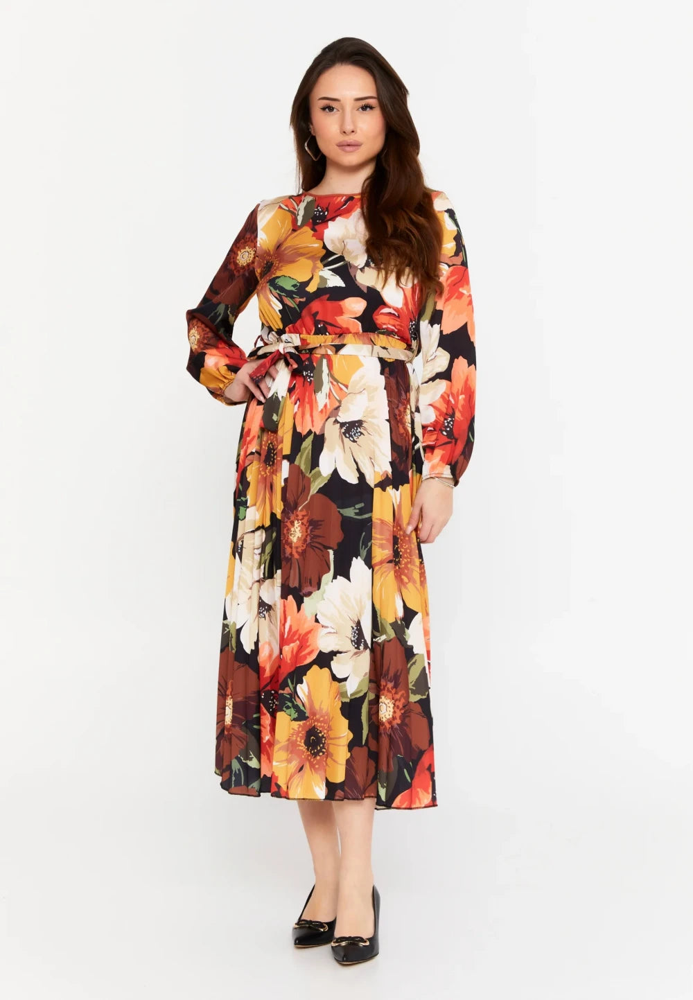 Rochie Briana cu imprimeu maro 2