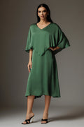 Rochie Camila verde cu volan supradimensionat