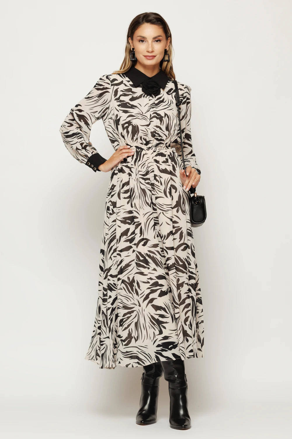 Rochie Clarisse bej cu imprimeu