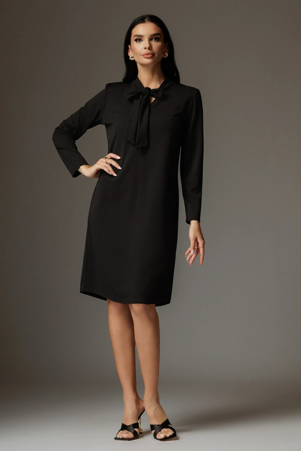 Rochie Diana negru cu guler tip esarfa