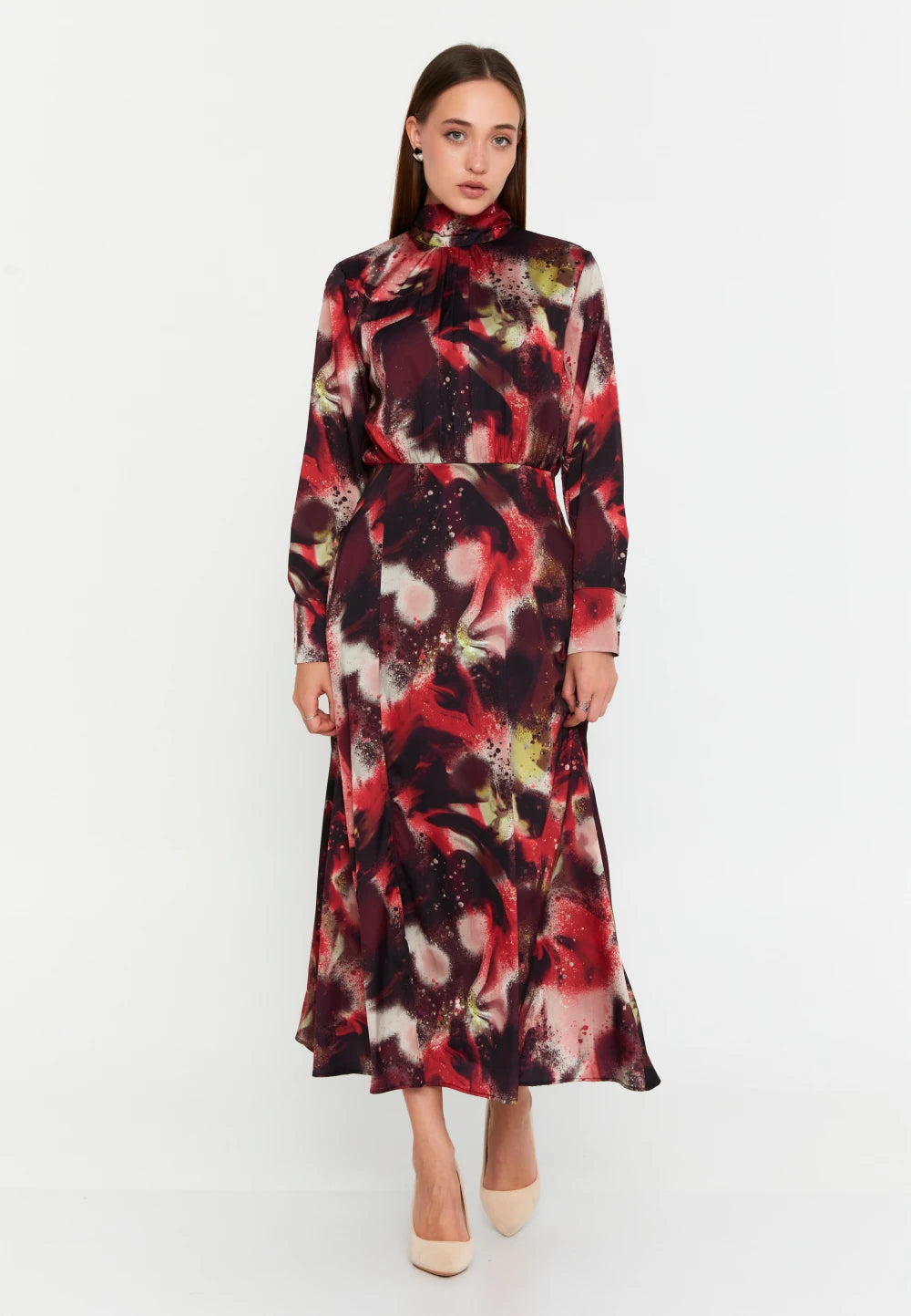 Rochie Izabela lungă elegantă multicoloră cu imprimeu artistic 2