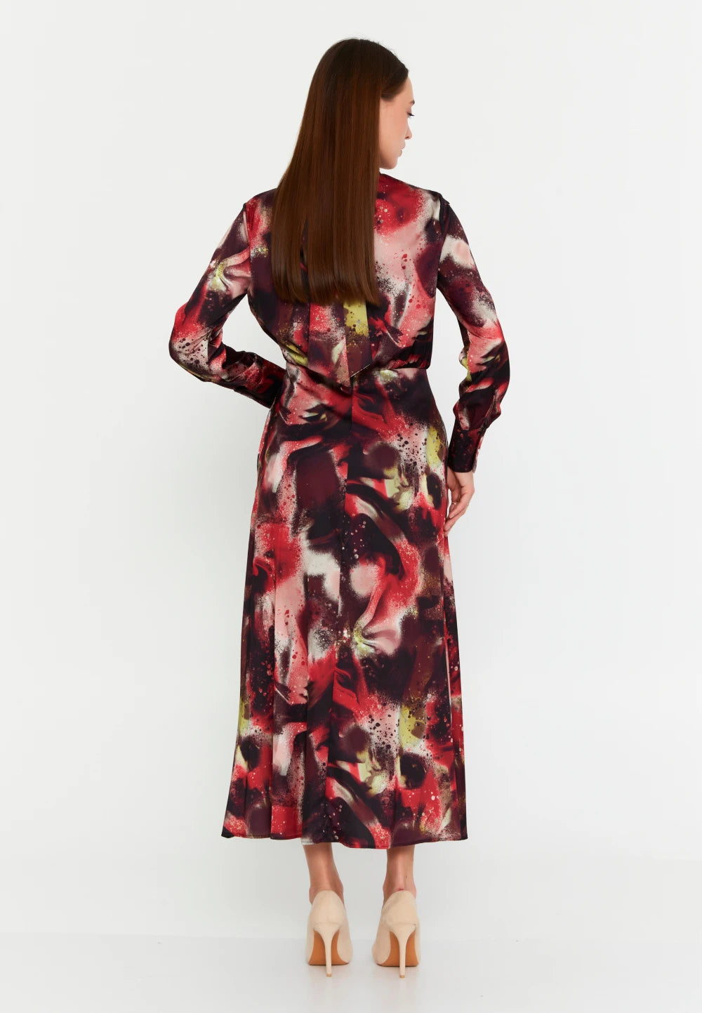 Rochie Izabela lungă elegantă multicoloră cu imprimeu artistic 3