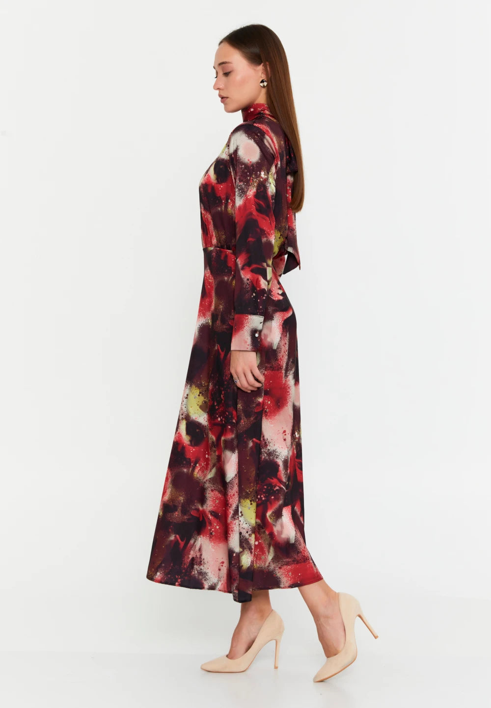 Rochie Izabela lungă elegantă multicoloră cu imprimeu artistic 4