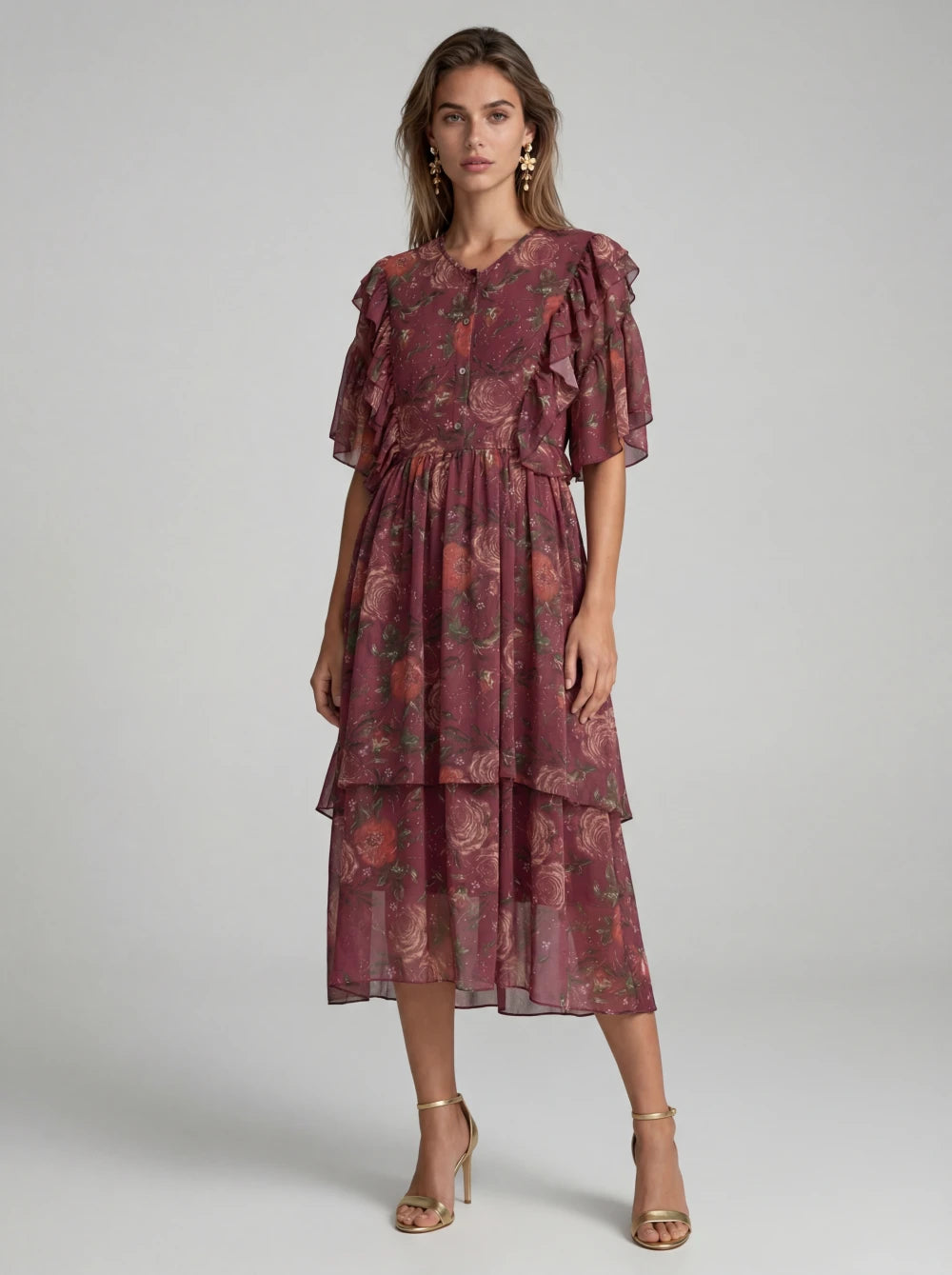 Rochie Katinca cu imprimeu bordo