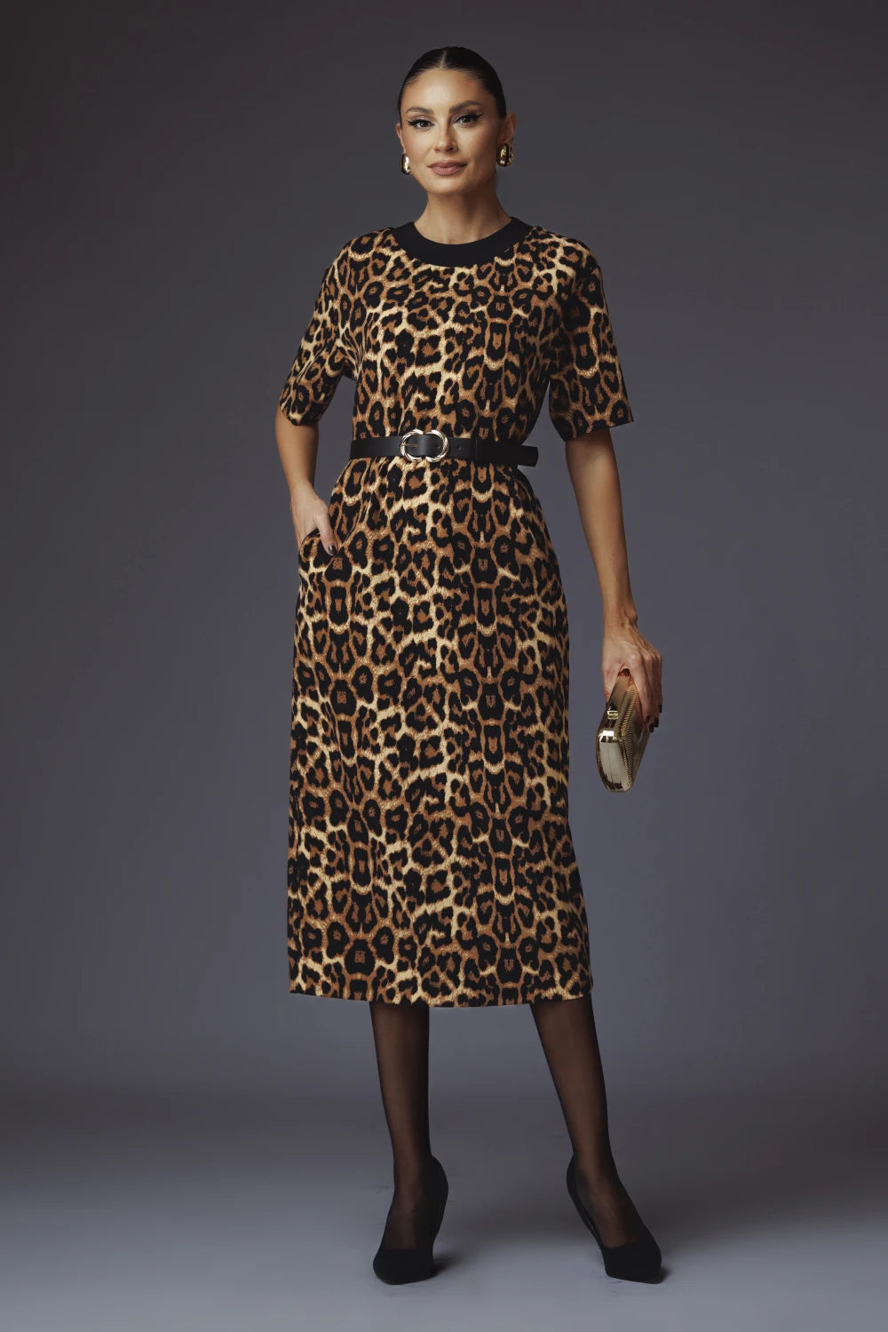 Rochie Kiara galbena cu animal print