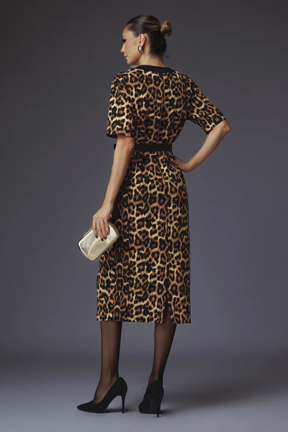 Rochie Kiara galbena cu animal print 2