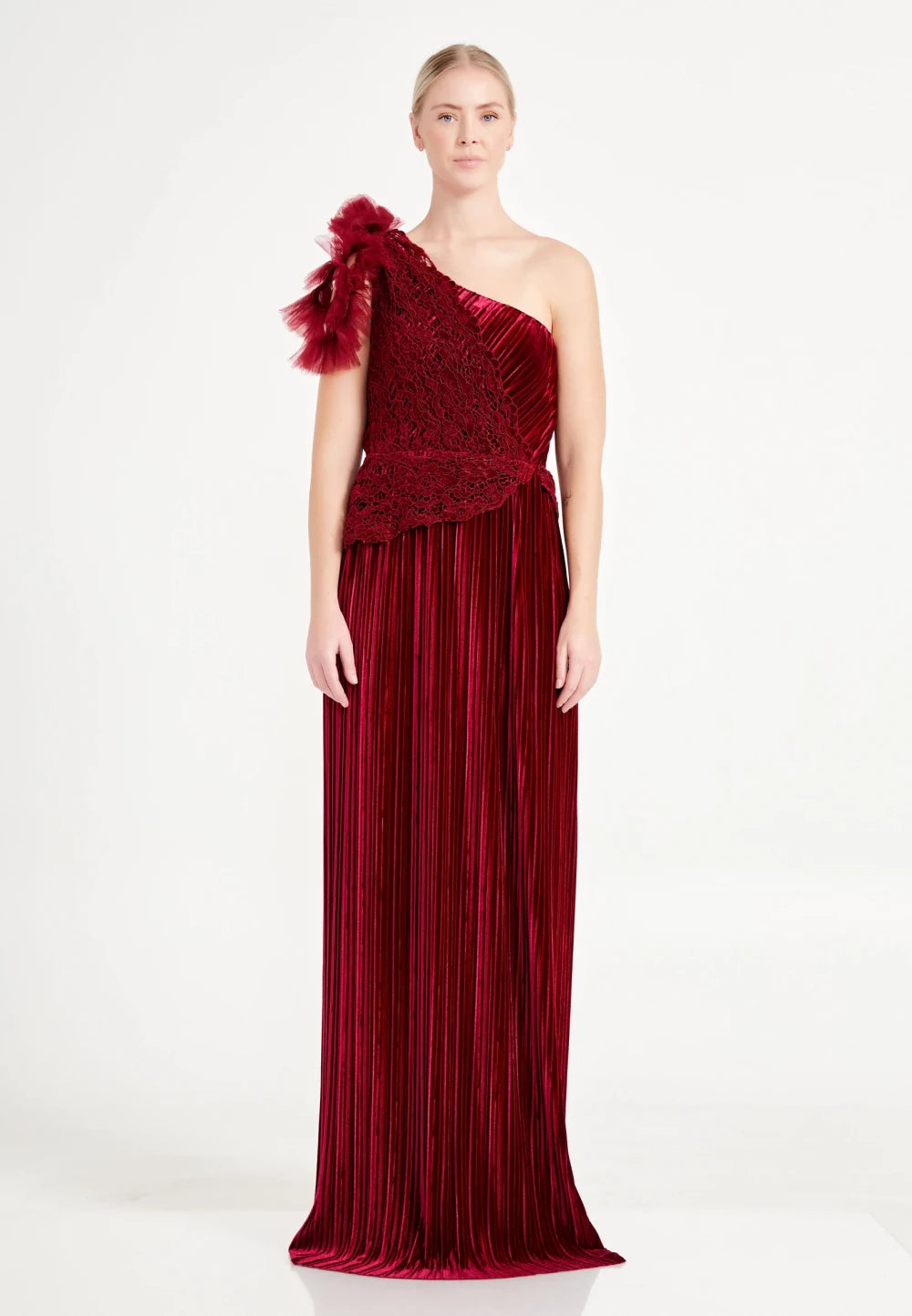 Rochie lunga Amber bordo din catifea 2