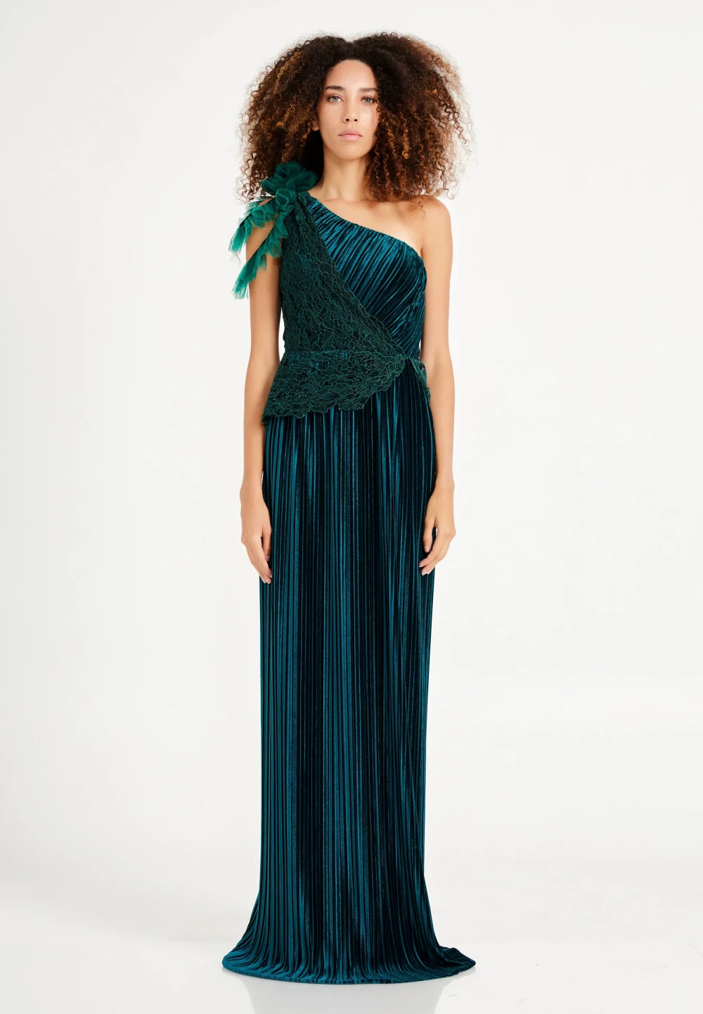 Rochie lunga Amber verde din catifea 2