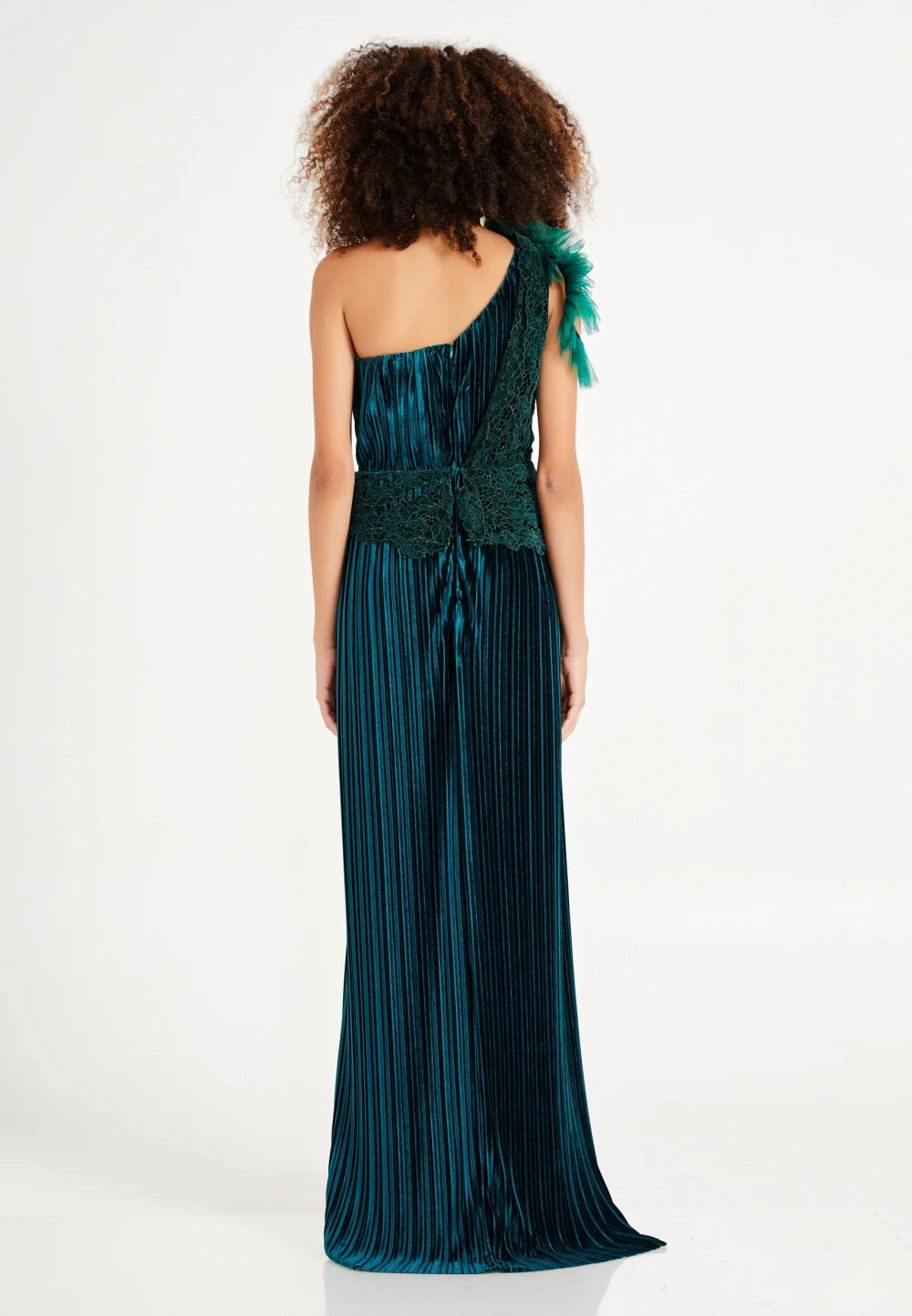 Rochie lunga Amber verde din catifea 3