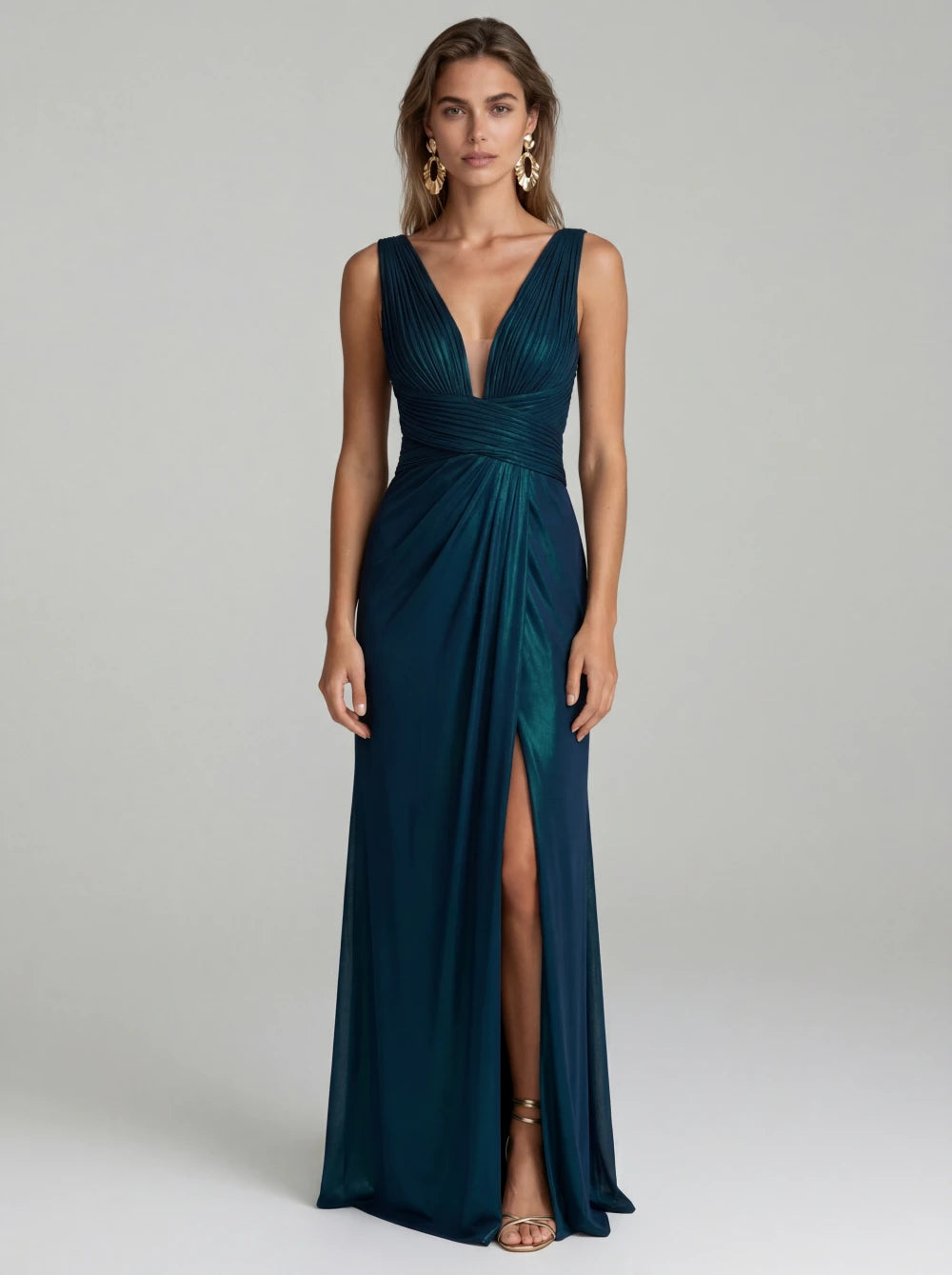 Rochie lunga Sellina albastru petrol