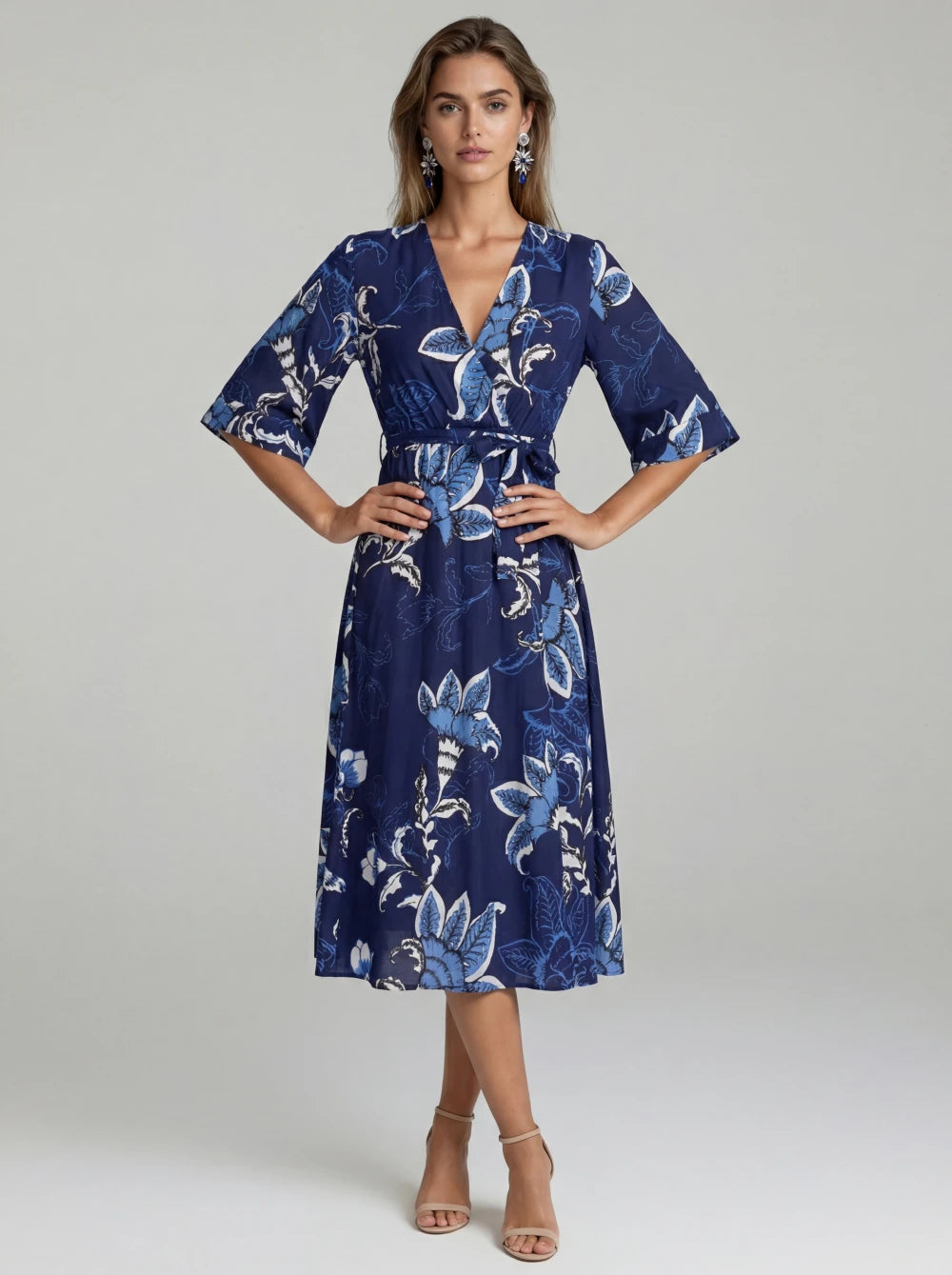 Rochie Patrizia albastra cu imprimeu