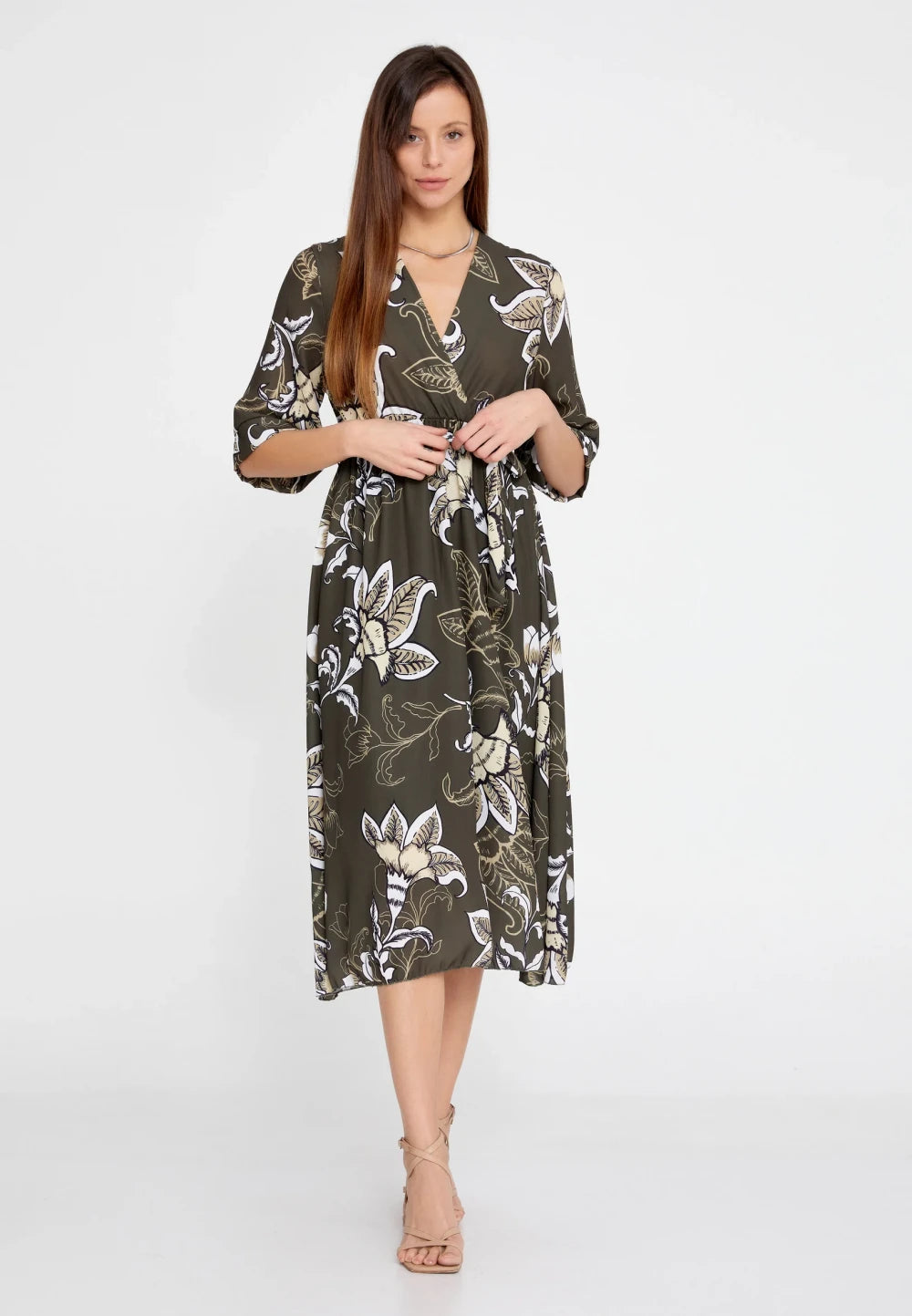 Rochie Patrizia kaki cu imprimeu 3