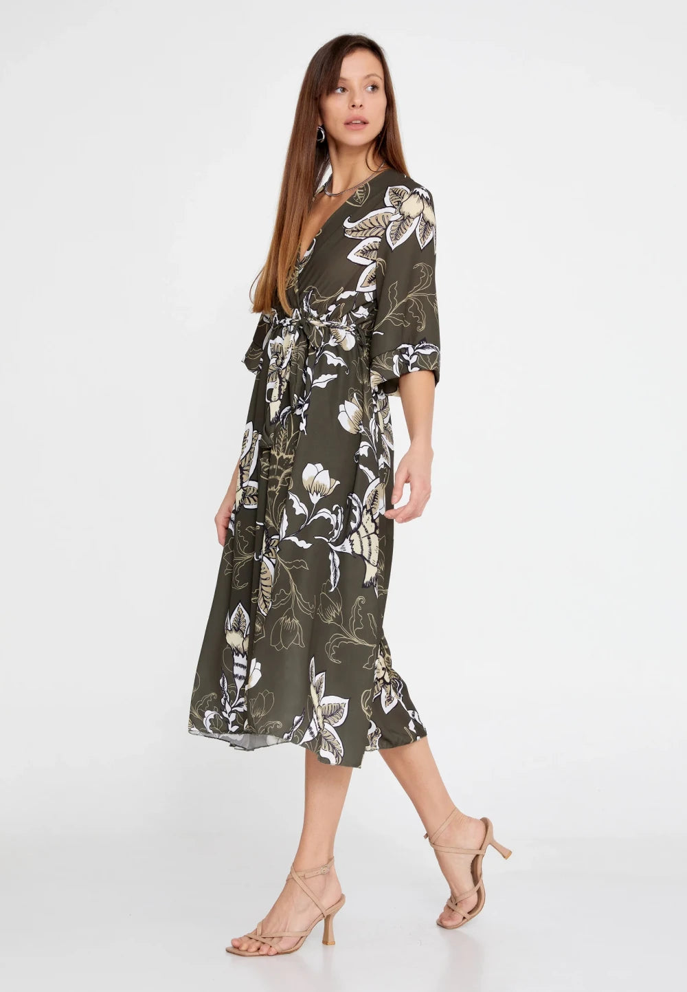 Rochie Patrizia kaki cu imprimeu 2