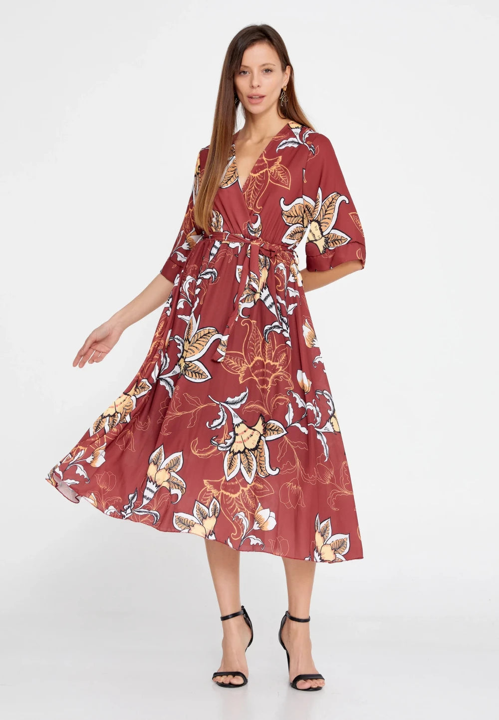 Rochie Patrizia caramizie cu imprimeu 2