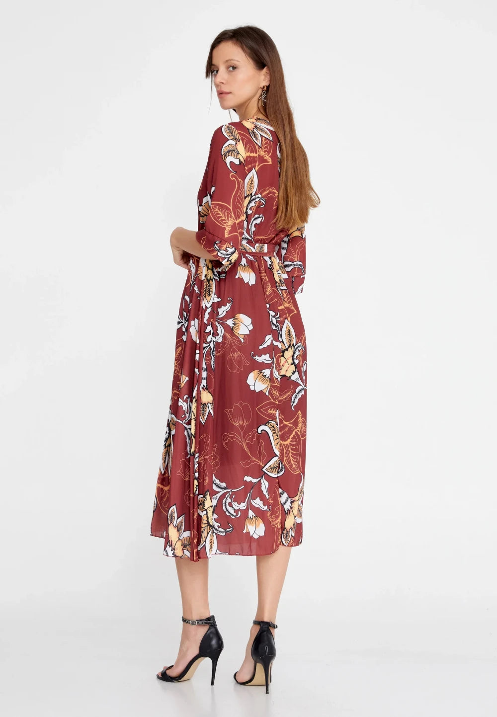 Rochie Patrizia caramizie cu imprimeu 3