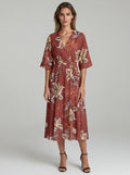 Rochie Patrizia caramizie cu imprimeu