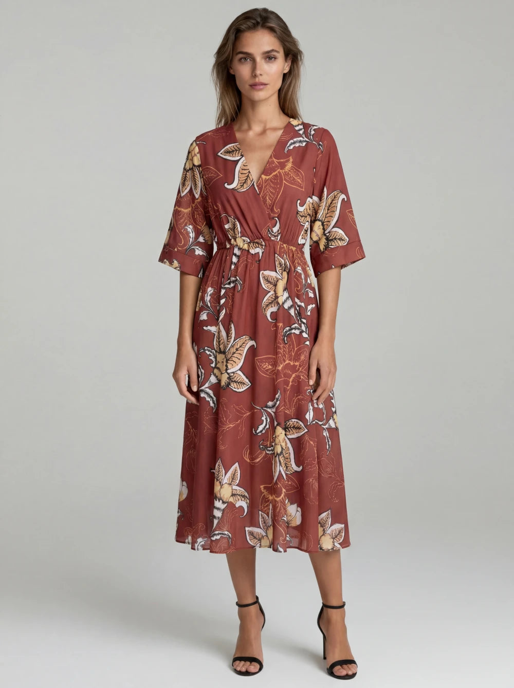 Rochie Patrizia caramizie cu imprimeu