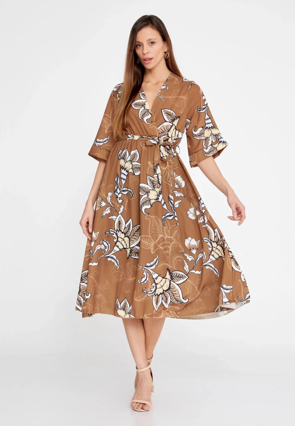 Rochie Patrizia crem cu imprimeu 2