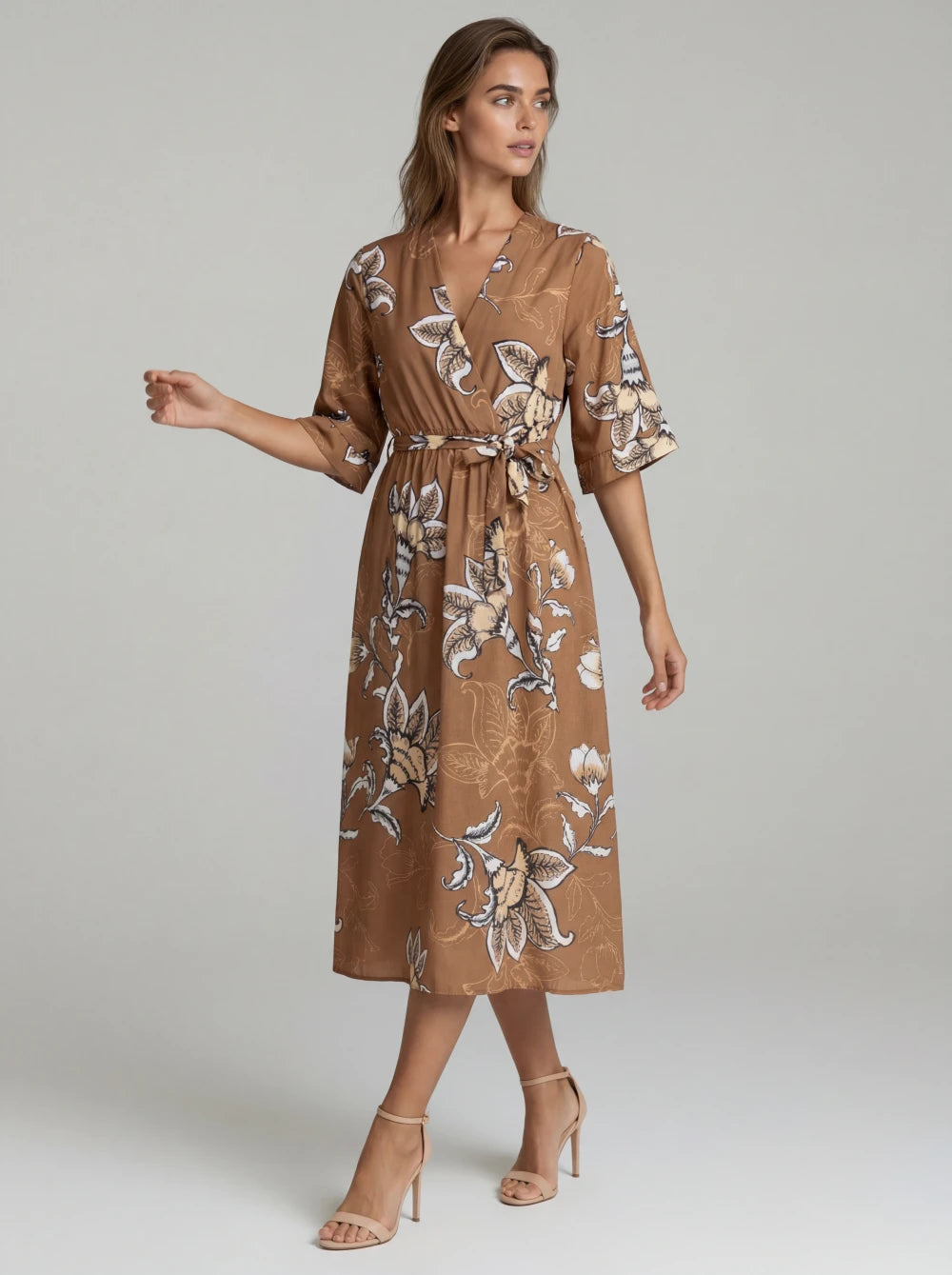 Rochie Patrizia crem cu imprimeu