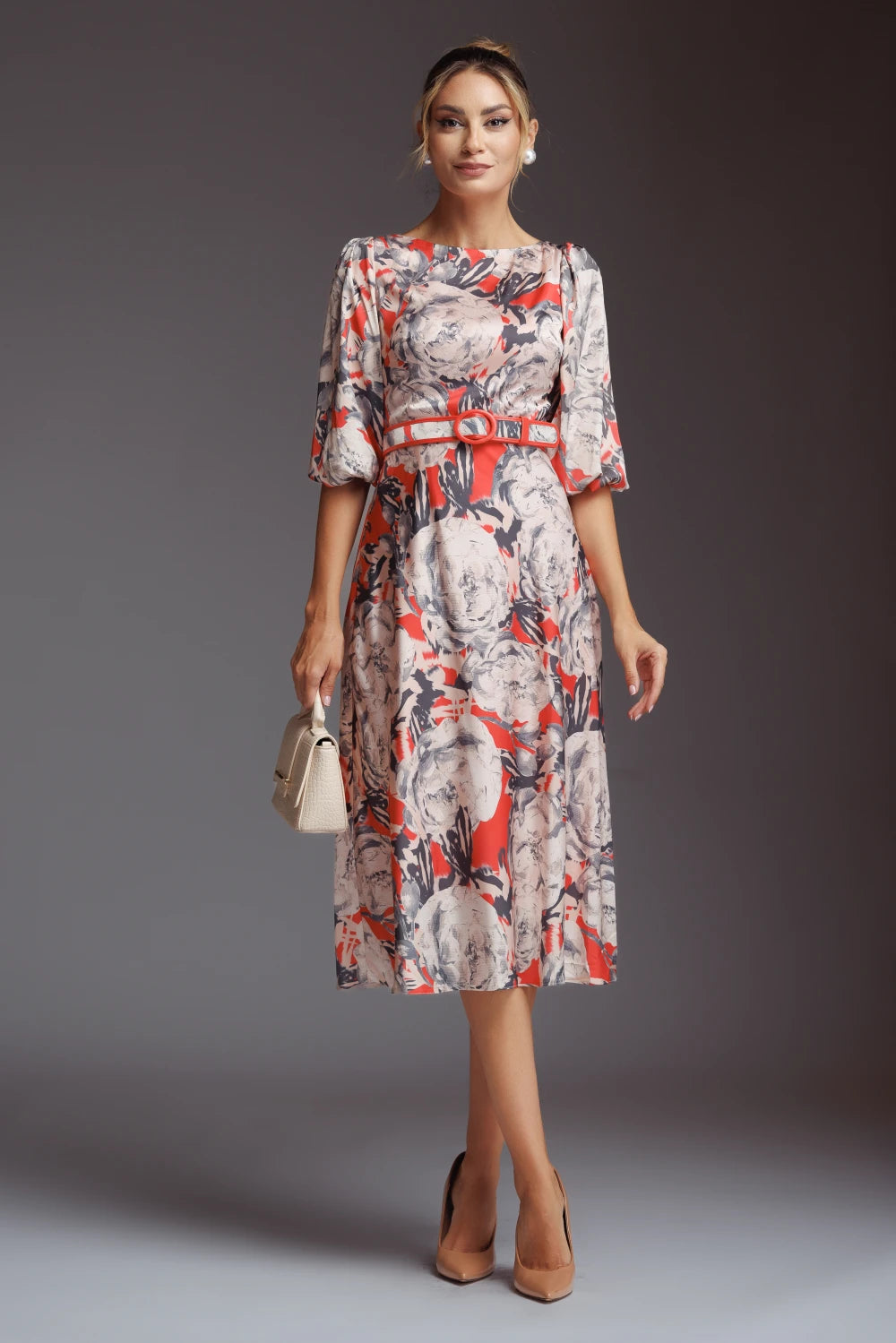 Rochie Raven crem cu rosu