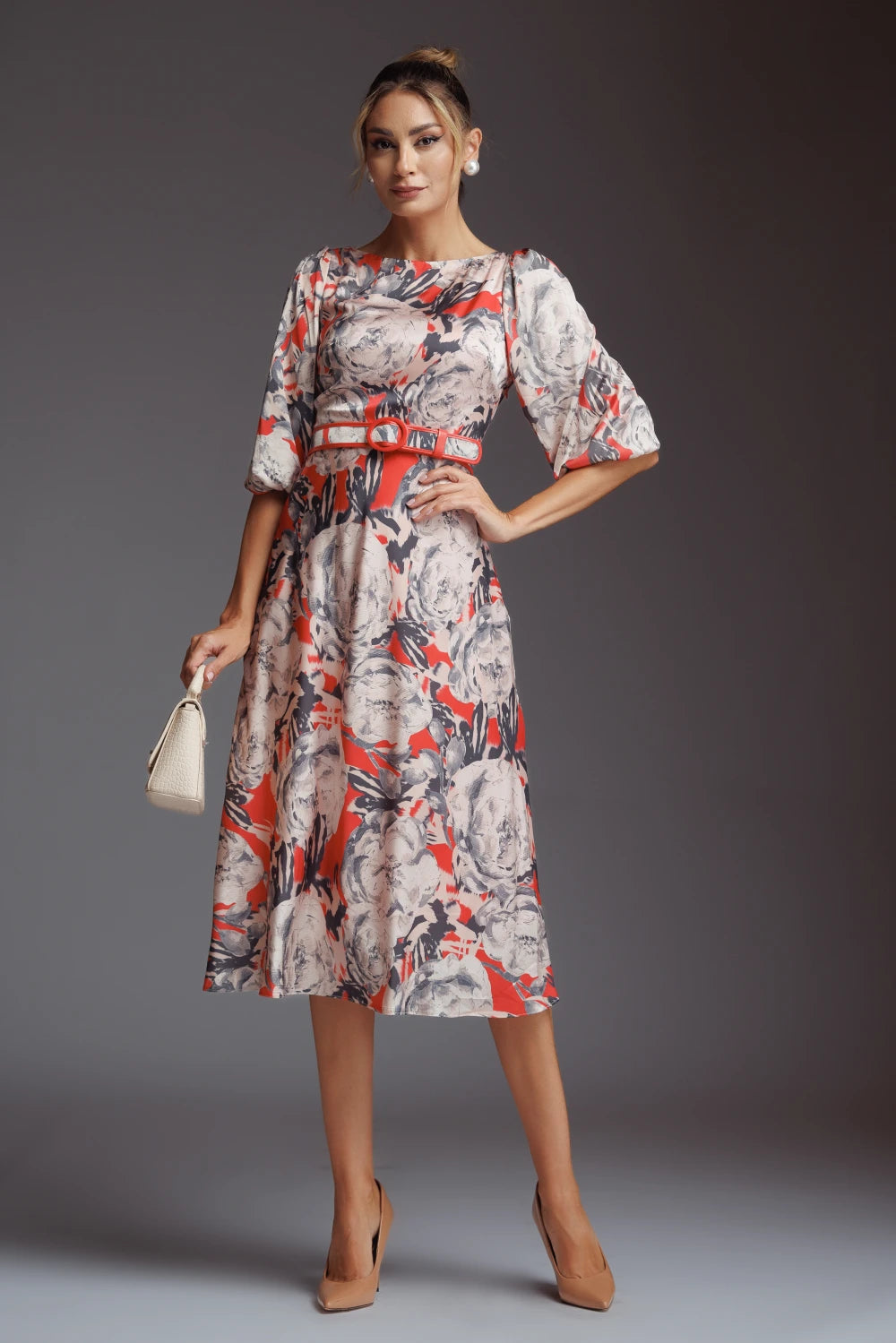 Rochie Raven crem cu rosu 2