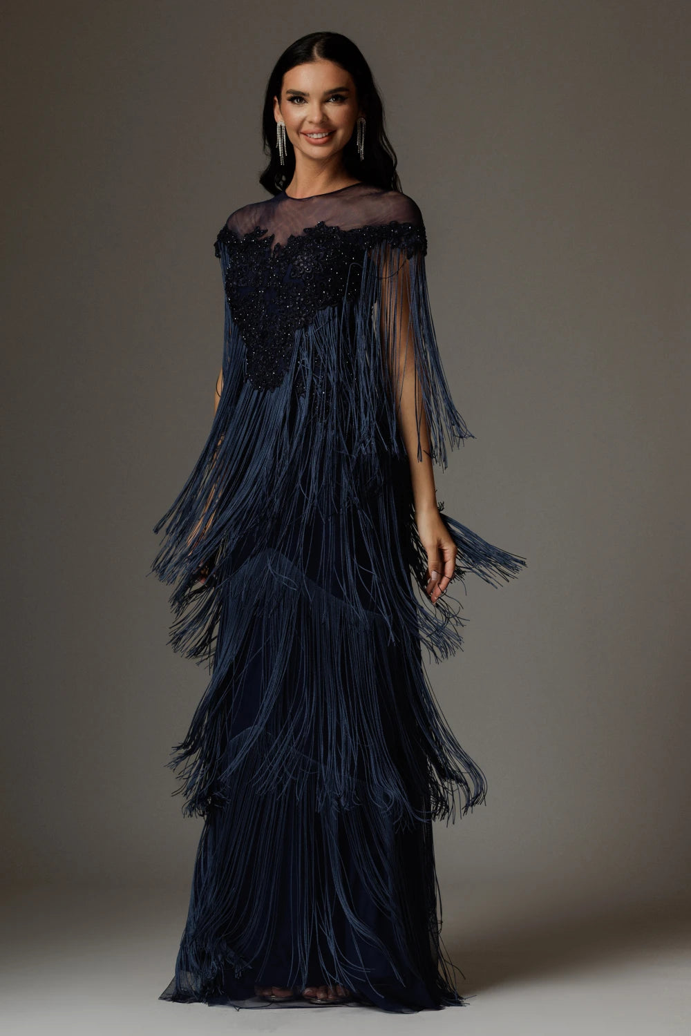 Rochie Sara bleumarin cu franjuri