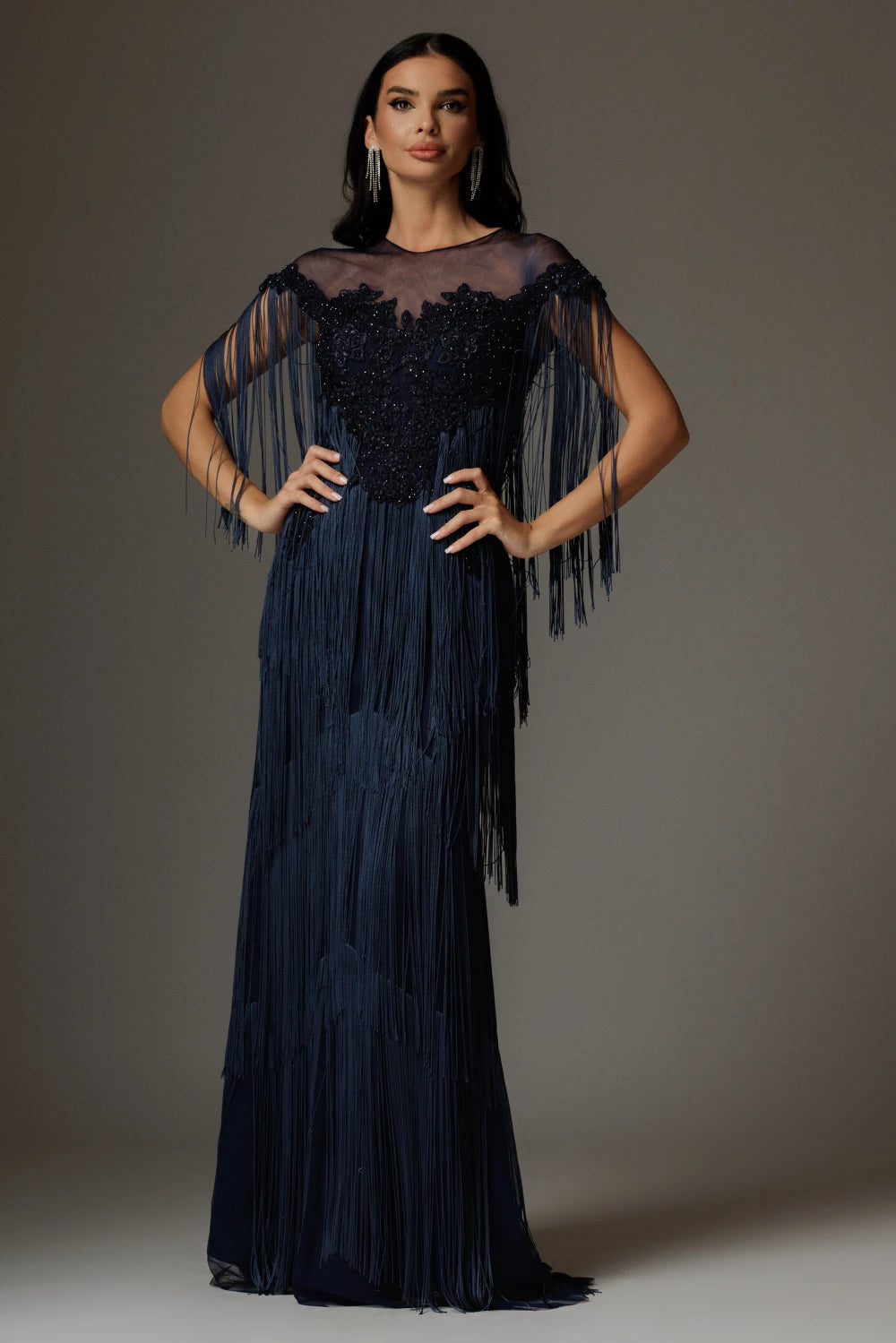 Rochie Sara bleumarin cu franjuri 2