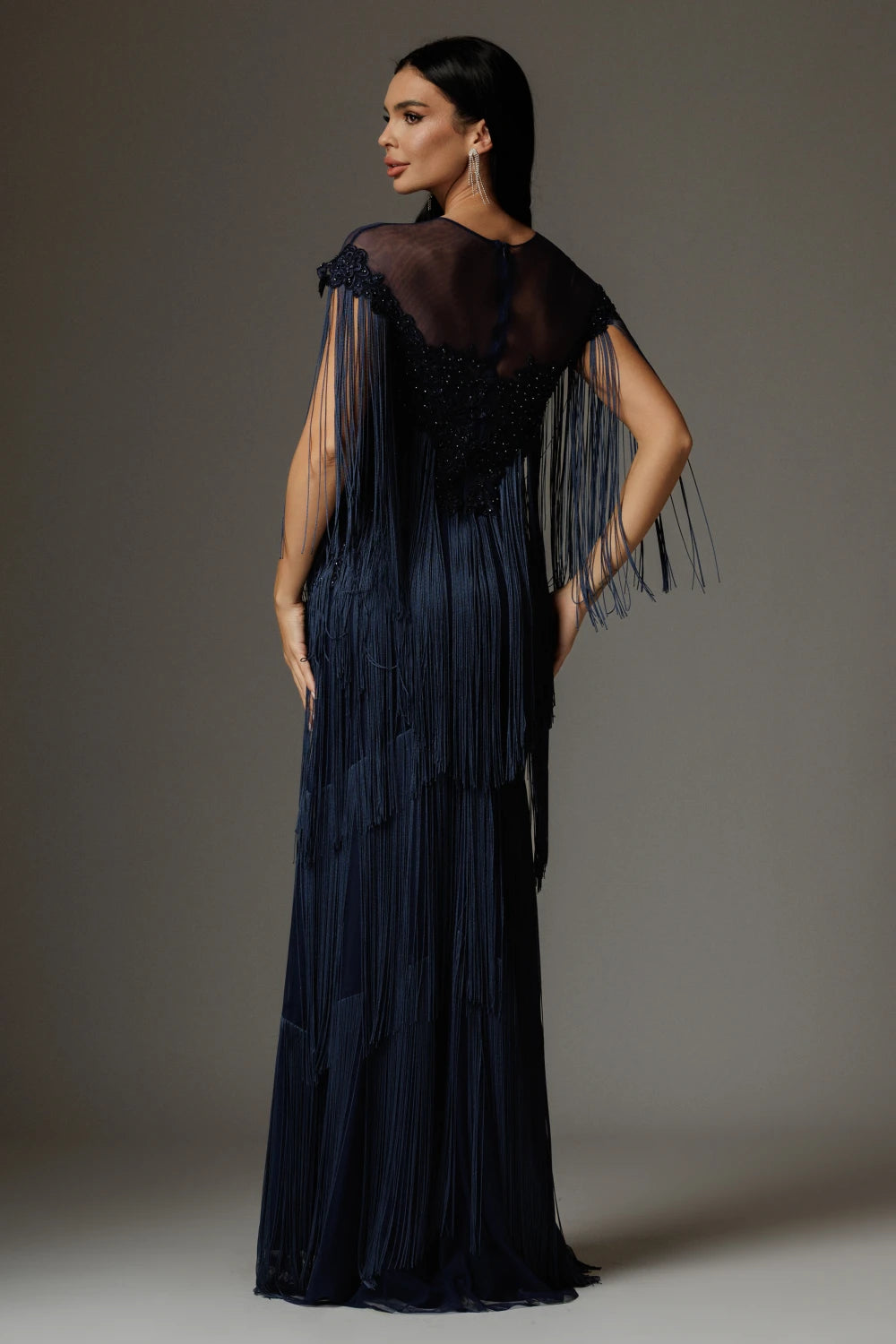 Rochie Sara bleumarin cu franjuri 3