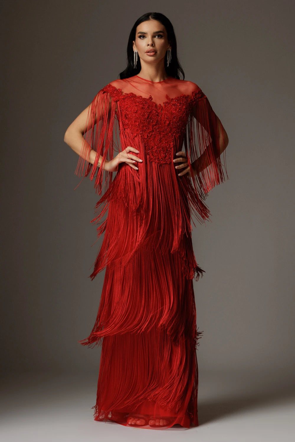 Rochie Sara rosu cu franjuri
